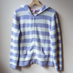Victoria's Secret - Fuzzy Lavender and White Stripe Zip Hoodie - Women's L